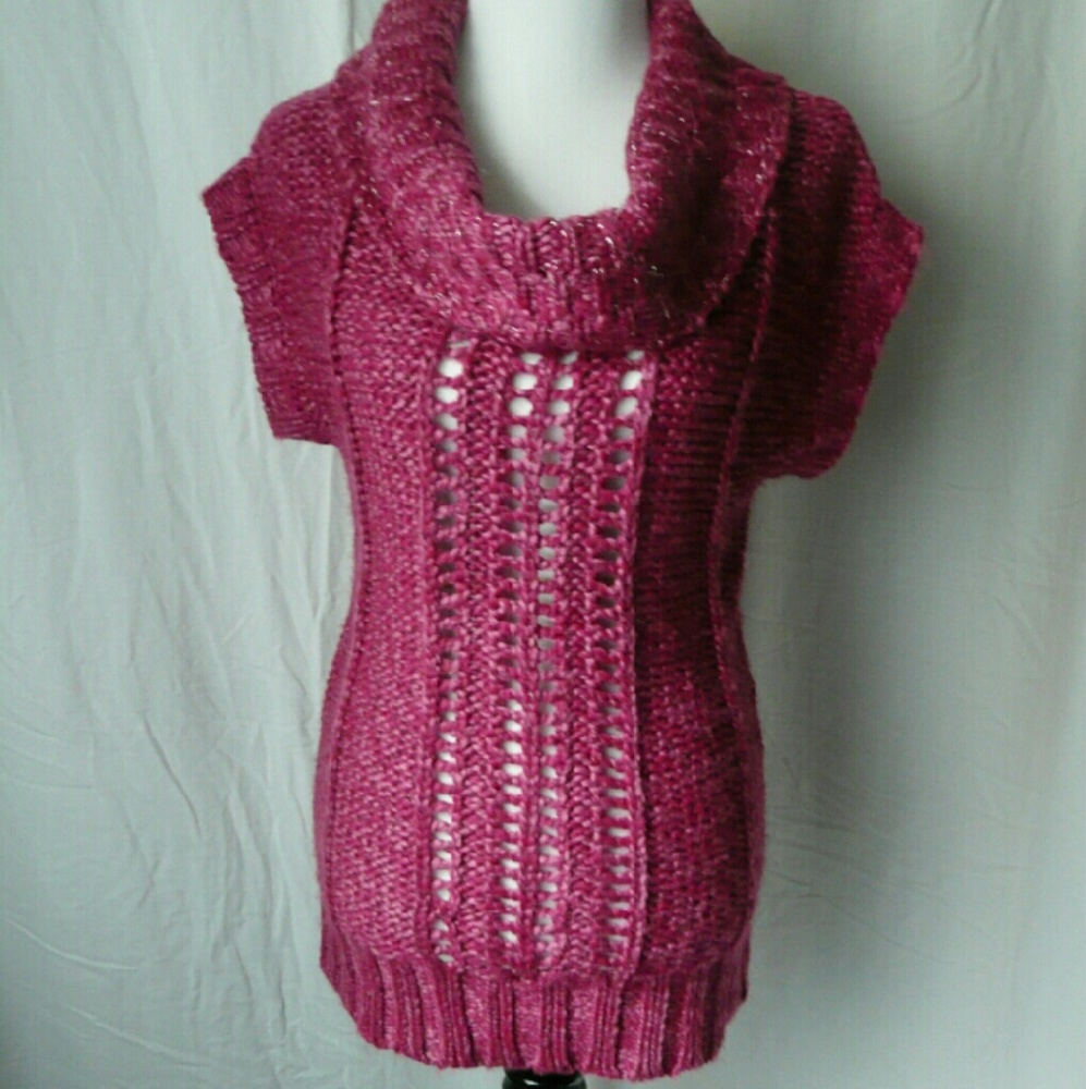 Mudd Berry Pink Cowl Neck Cap Sleeves Pullover Sweater Sz L